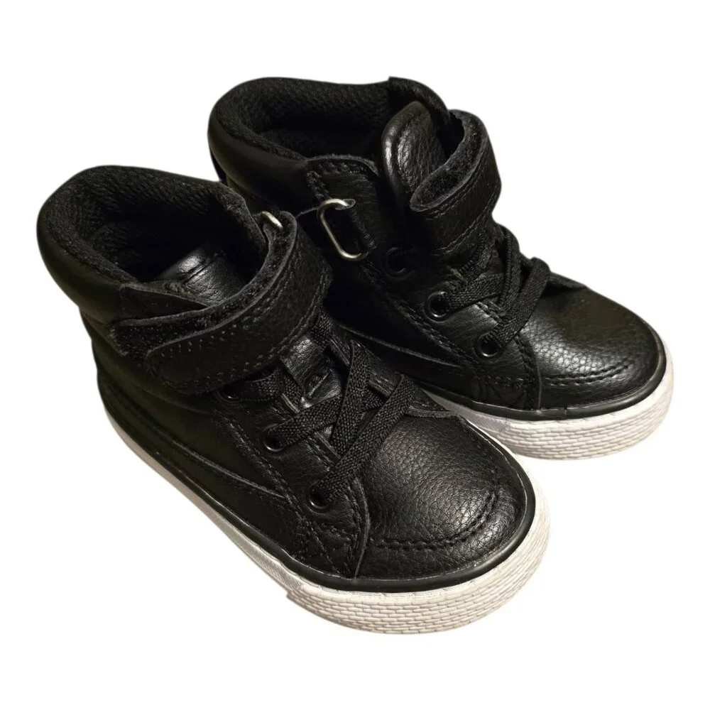 Childrens Place Hightop Shoes Boots Black Leather Boys Sz 6 Kids Toddler